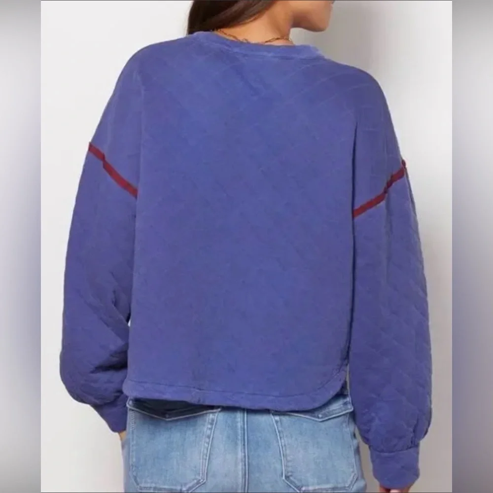 Sundry Quilted Cropped Sweatshirt Pullover In Pigment Moonlight Blue Size 1 - Picture 2 of 15